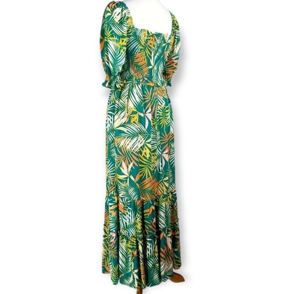 BETSEY JOHNSON Smocked Maxi Dress in Green Tropical Leaf Print Size X-Small - Picture 10 of 16